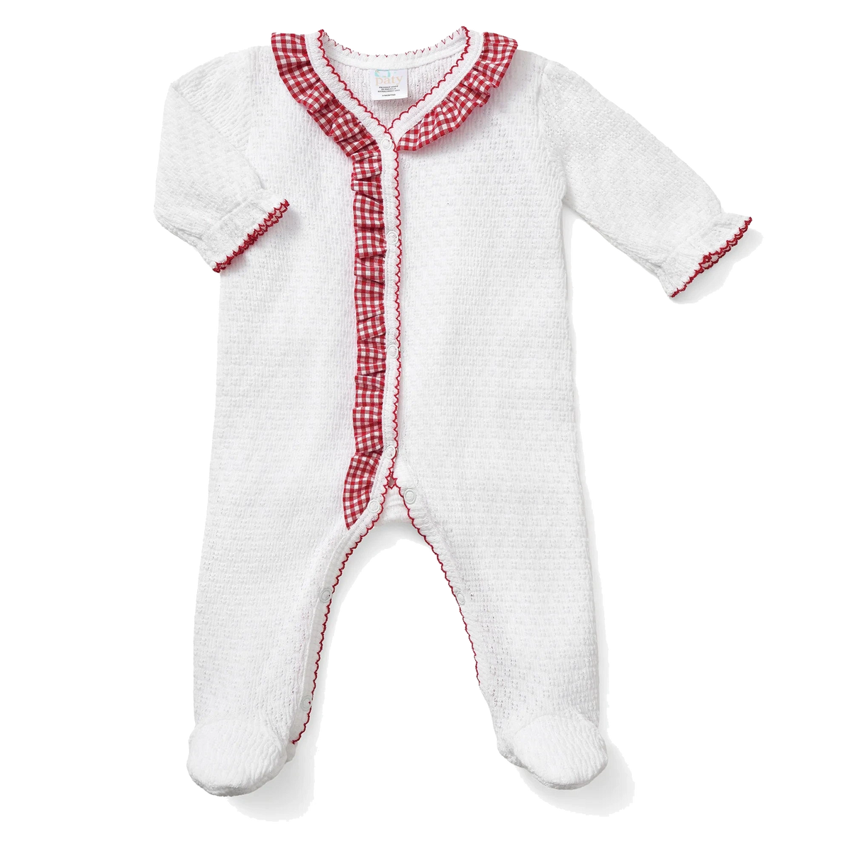 PatyKnit™ Footie with Gingham Ruffle
