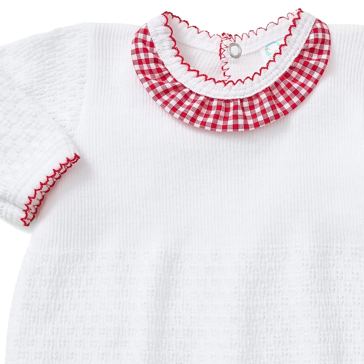 PatyKnit™ Romper with Gingham Ruffle