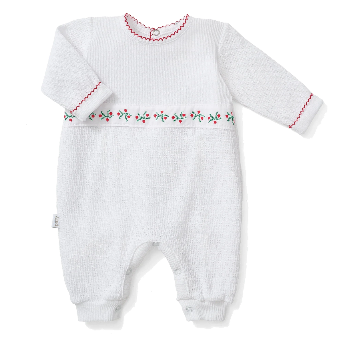 PatyKnit™ Romper with Swiss Pine Embroidery