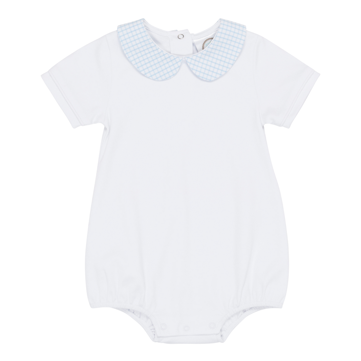 Boys Short Sleeved Bubble with Gingham Peter Pan Collar
