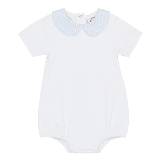 Boys Short Sleeved Bubble with Gingham Peter Pan Collar