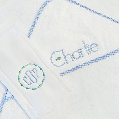 Hooded Towel with Gingham Trim