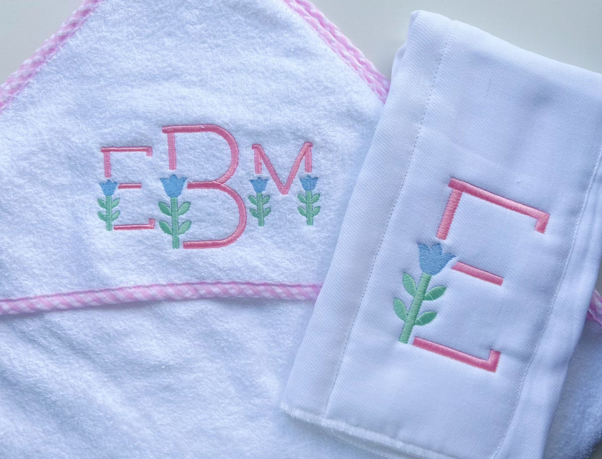 Hooded Towel with Gingham Trim