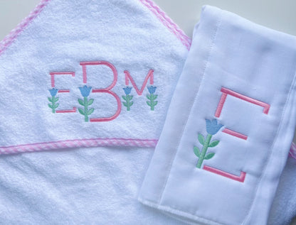Hooded Towel with Gingham Trim