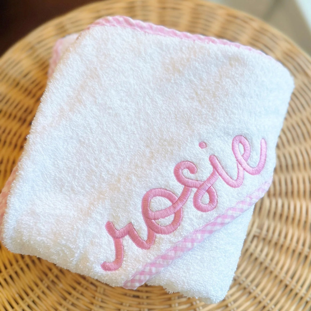 Hooded Towel with Gingham Trim