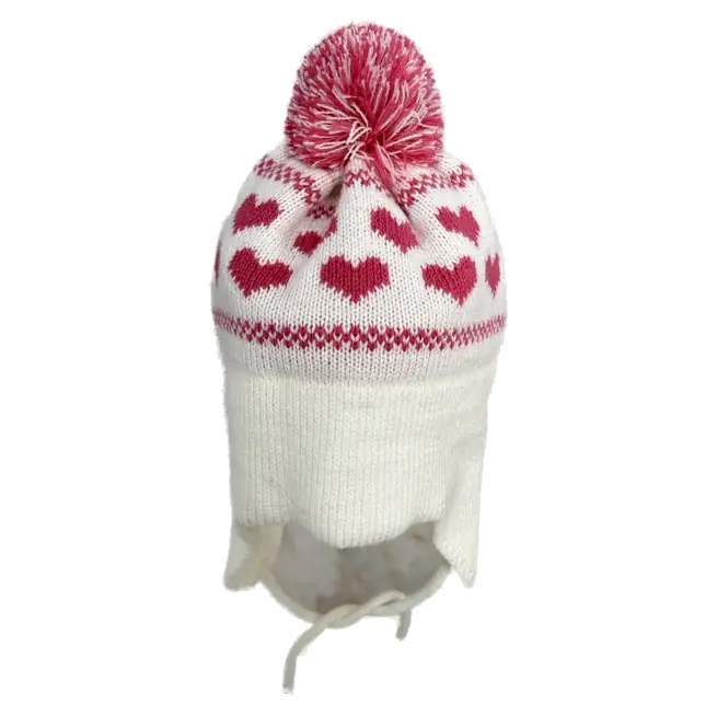 Pink Hearts Ear Flap Hat