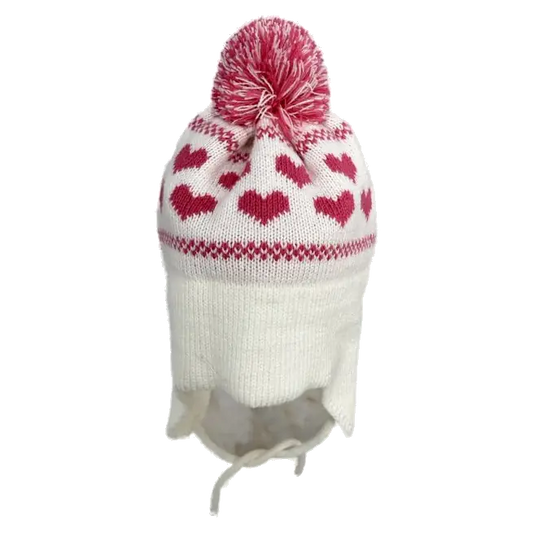 Pink Hearts Ear Flap Hat