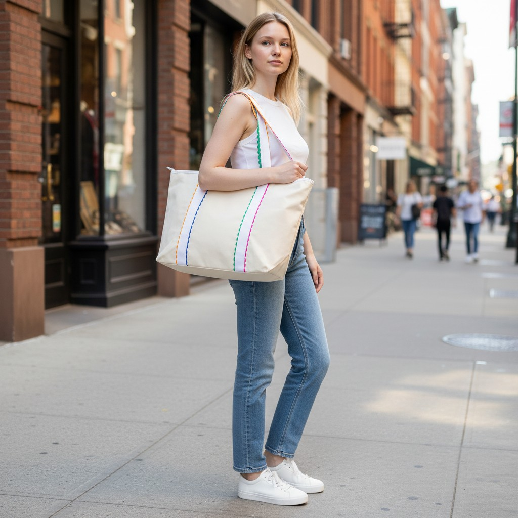 Rainbow Scallop Canvas Tote