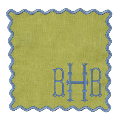 Scalloped Linen Cocktail Napkins - Set of 4