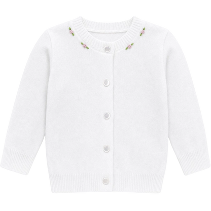 Smocked Rose Buds Cotton Cashmere Baby Girl Cardigan