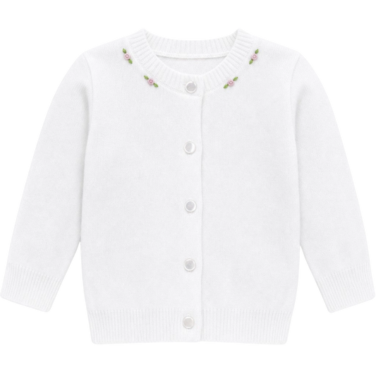 Smocked Rose Buds Cotton Cashmere Baby Girl Cardigan