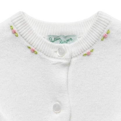Smocked Rose Buds Cotton Cashmere Baby Girl Cardigan