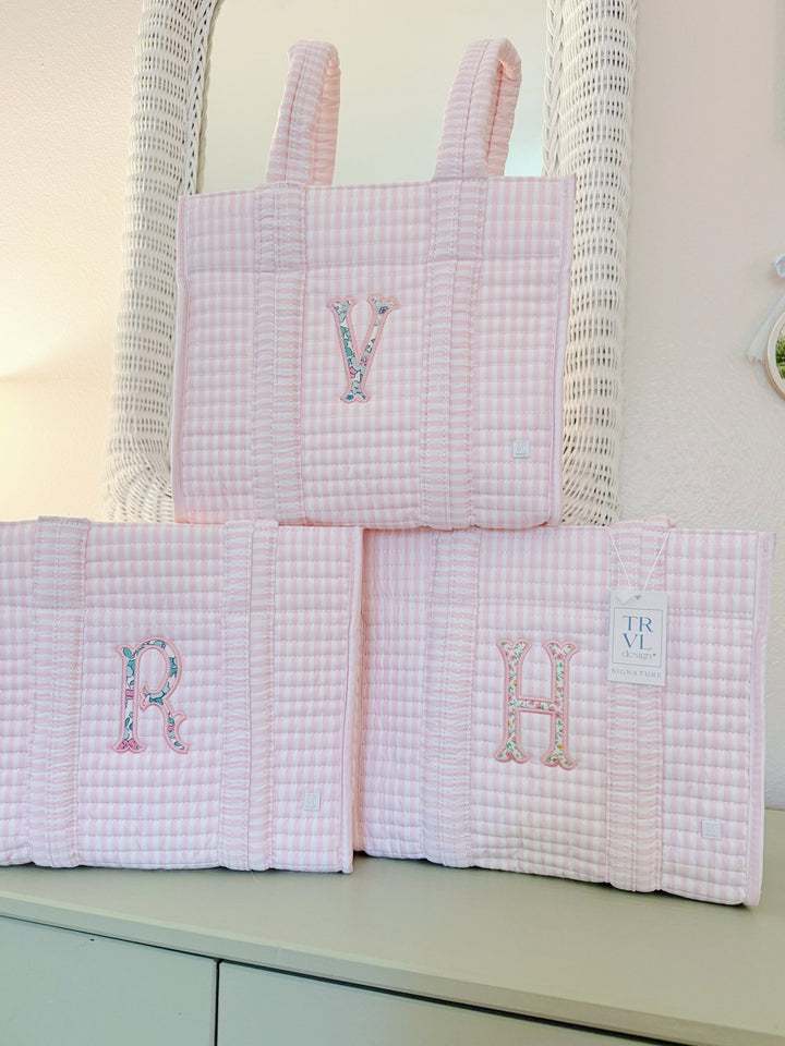 TRVL Quilted Mini Go Go Tote in Fishtail Applique, Pimlico Stripe Pink