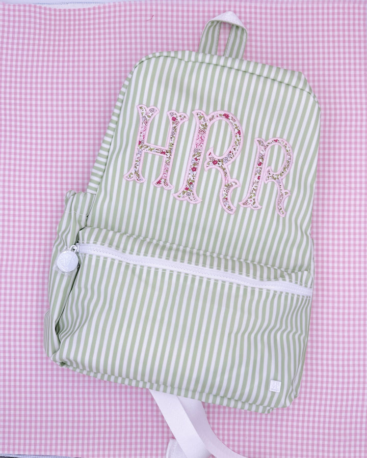 TRVL Backpacker in Antique Fishtail, Pimlico Stripe Sage
