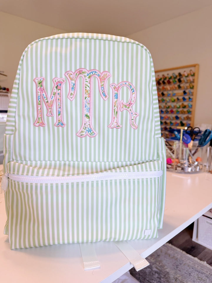 TRVL Backpacker in Antique Fishtail, Pimlico Stripe Sage