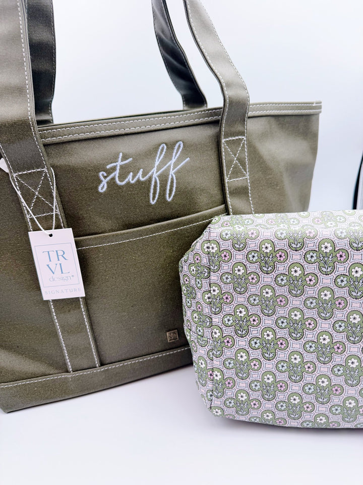 TRVL Medium Tote - Coated Canvas in Breezy, Olive