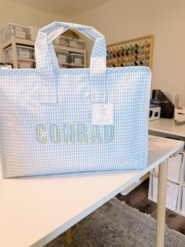 TRVL Overnite Tote in Bebas, Gingham Mist