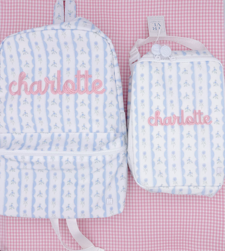 TRVL Backpacker in Carrot Cake, Ribbon Floral Blue