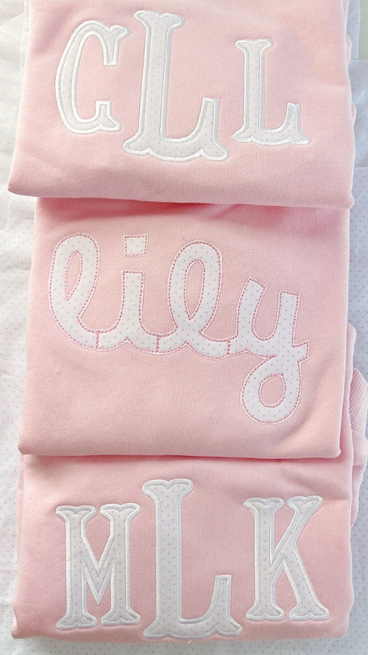 Girls Sweatshirt in Fishtail Applique, Script Applique, Light Pink