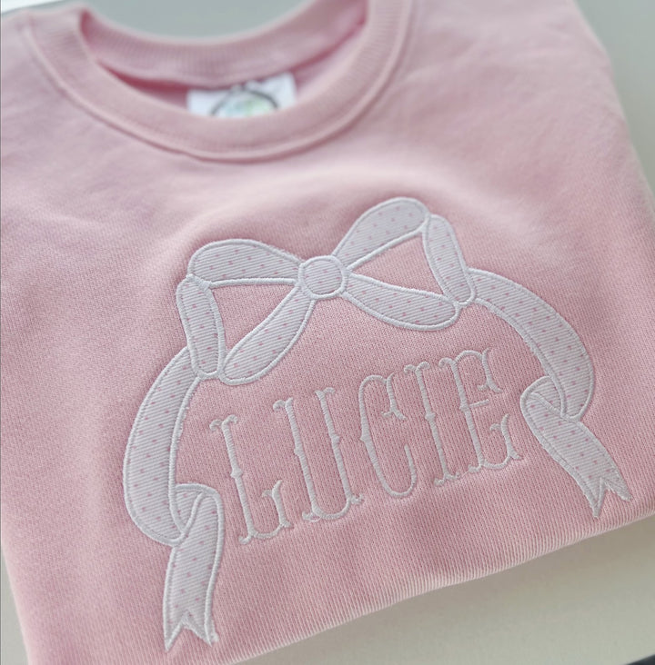 Girls Sweatshirt in Fishtail Monogram Font, Light Pink
