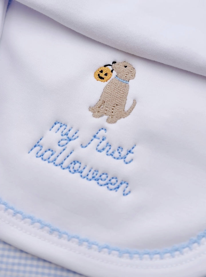 Picot Trim Bib in JD 808, White with Blue Trim