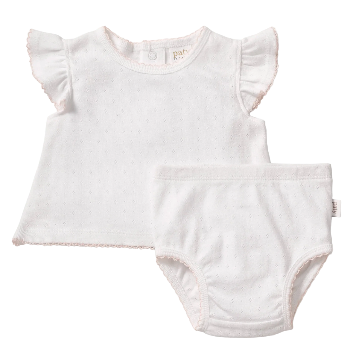 Paty Organic Cotton Pointelle Diaper Set with Flutter Sleeves