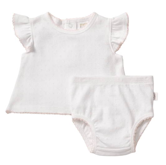 Paty Organic Cotton Pointelle Diaper Set with Flutter Sleeves
