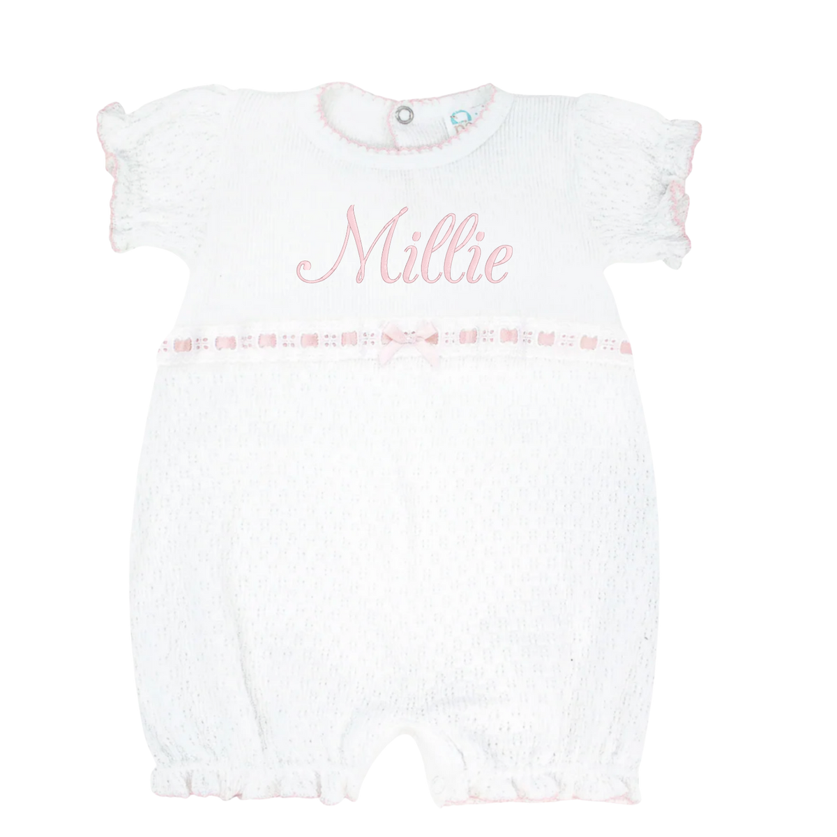 PatyKnit™ Baby Girl Bubble with Eyelet Trim
