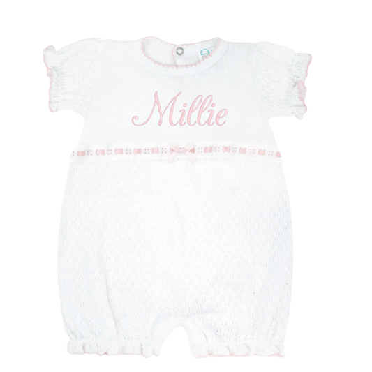 PatyKnit™ Baby Girl Bubble with Eyelet Trim