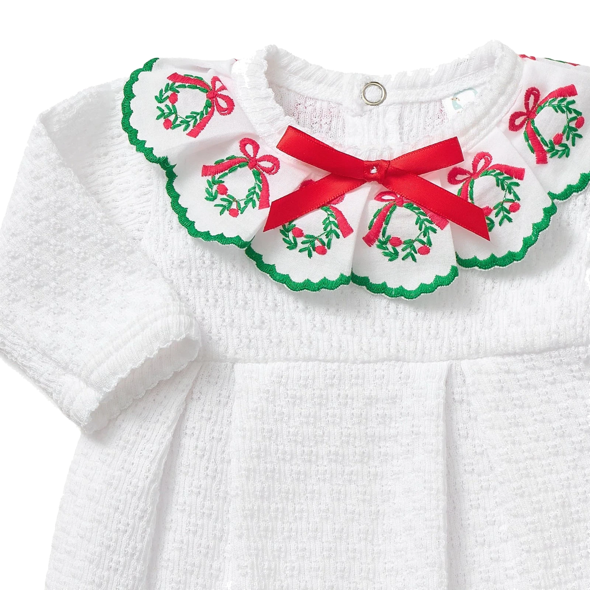 PatyKnit™ Christmas Footie with Wreath Trim