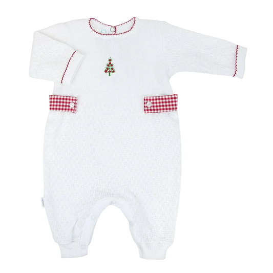 PatyKnit™ Embroidered Swiss Christmas Tree Romper with Side Tabs