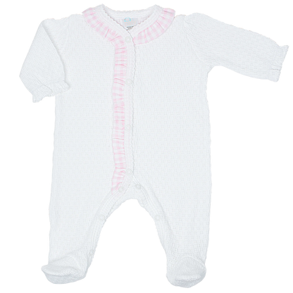 PatyKnit™ Footie with Gingham Ruffle