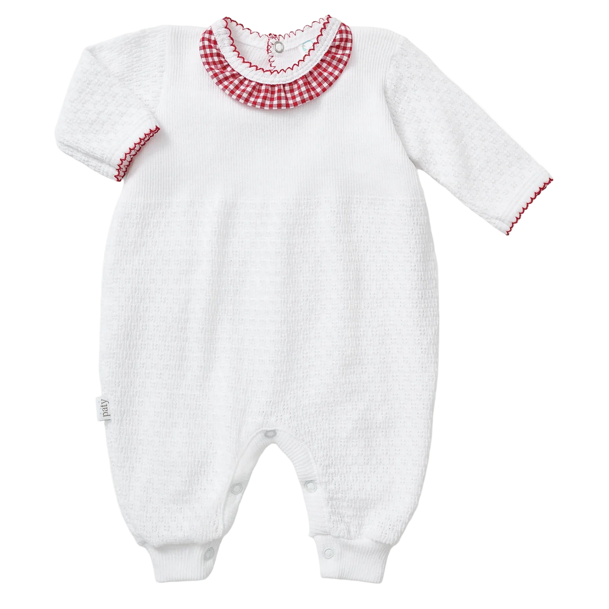 PatyKnit™ Romper with Gingham Ruffle