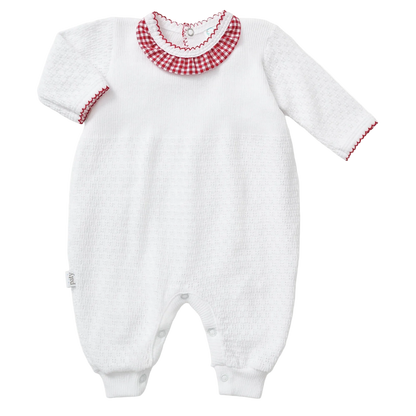 PatyKnit™ Romper with Gingham Ruffle