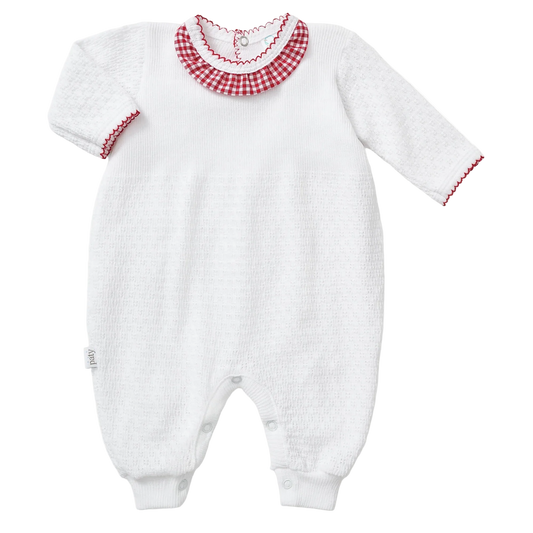 PatyKnit™ Romper with Gingham Ruffle