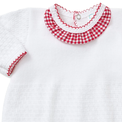 PatyKnit™ Romper with Gingham Ruffle