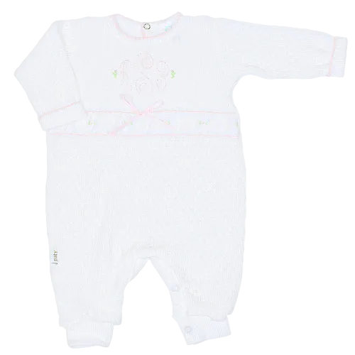 PatyKnit™ Romper with Swiss Floral Trim