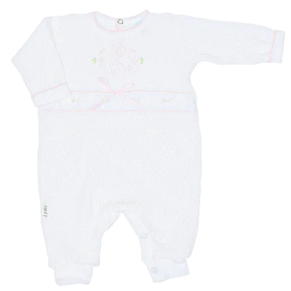 PatyKnit™ Romper with Swiss Floral Trim