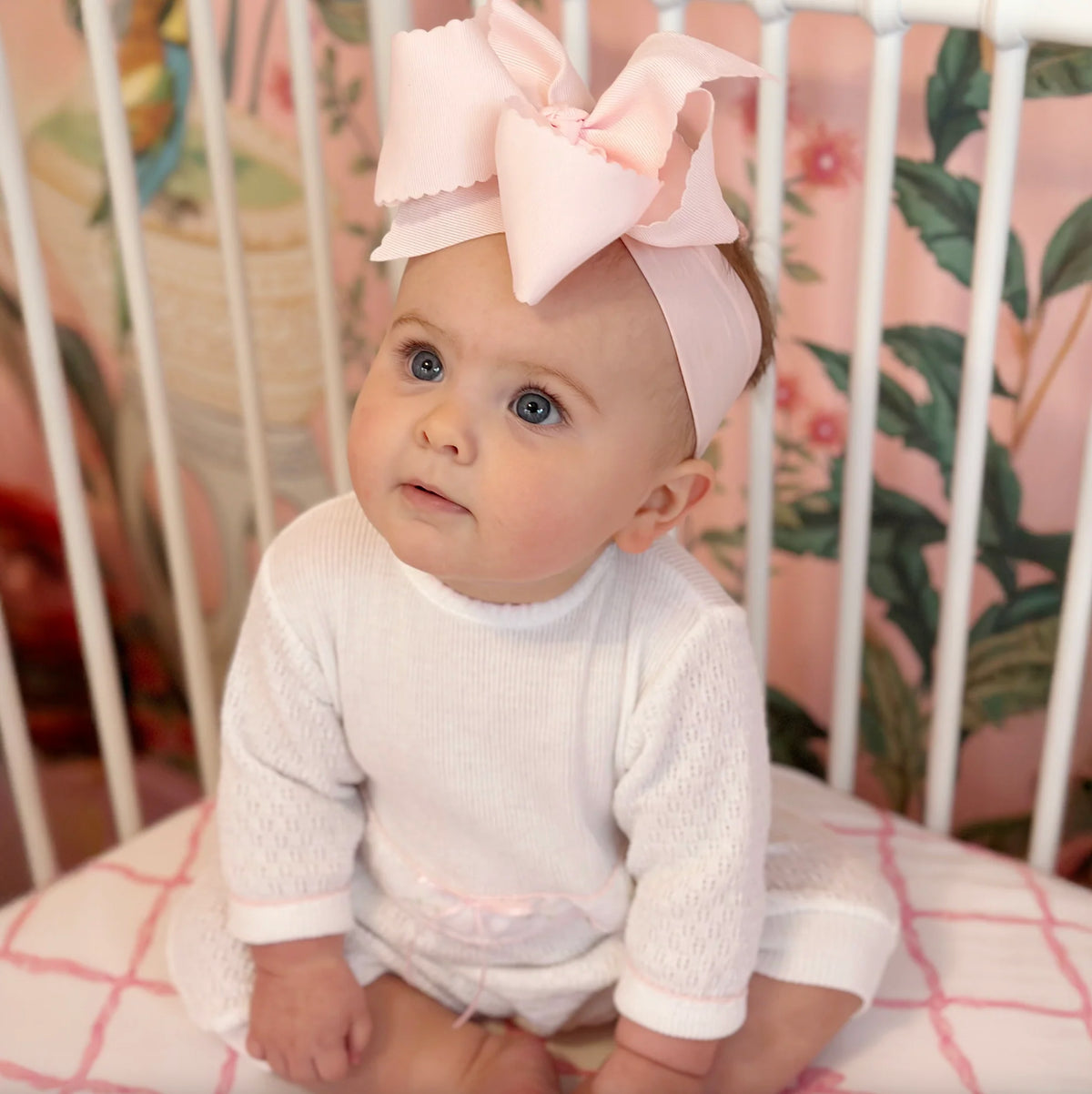 PatyKnit™ Romper with Swiss Floral Trim