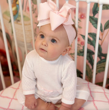 PatyKnit™ Romper with Swiss Floral Trim