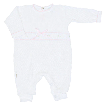 PatyKnit™ Romper with Swiss Floral Trim