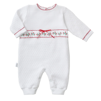 PatyKnit™ Romper with Swiss Pine Embroidery