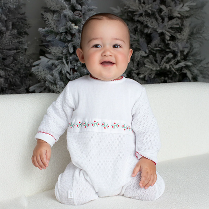 PatyKnit™ Romper with Swiss Pine Embroidery