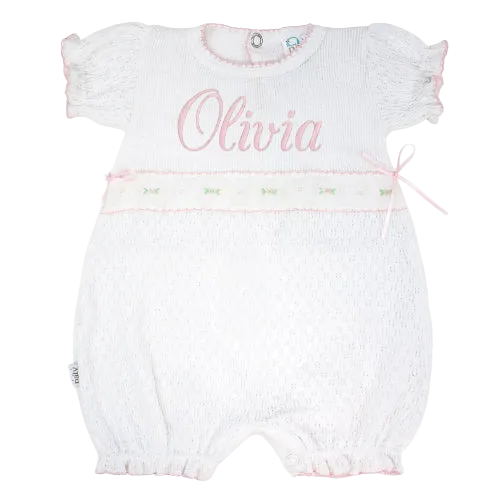PatyKnit™ Ruffle Hem Bubble with Swiss Embroidered Trim