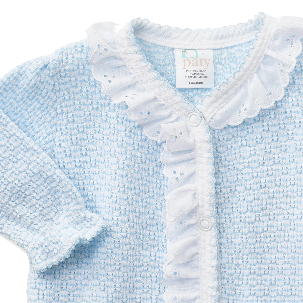 PatyKnit™ Solid Color Footie with Eyelet Trim
