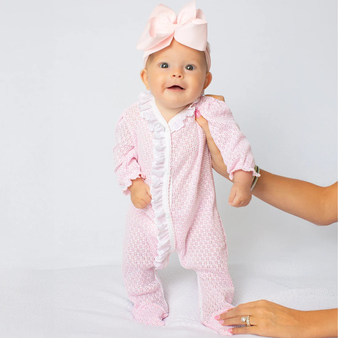 PatyKnit™ Solid Color Footie with Eyelet Trim