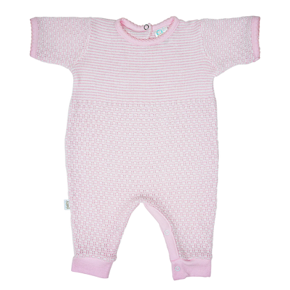 PatyKnit™ Solid Color Short Sleeve Romper with Pima Trim
