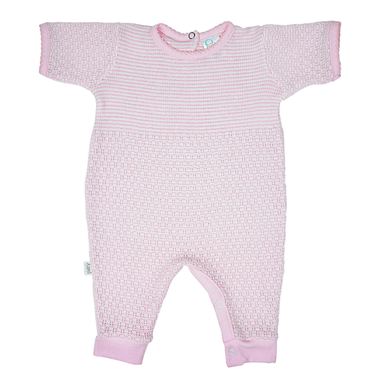 PatyKnit™ Solid Color Short Sleeve Romper with Pima Trim