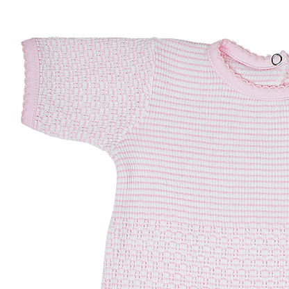 PatyKnit™ Solid Color Short Sleeve Romper with Pima Trim